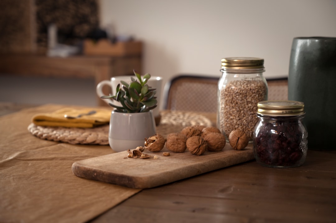 Walnut end-grain cutting board on a kitchen counter