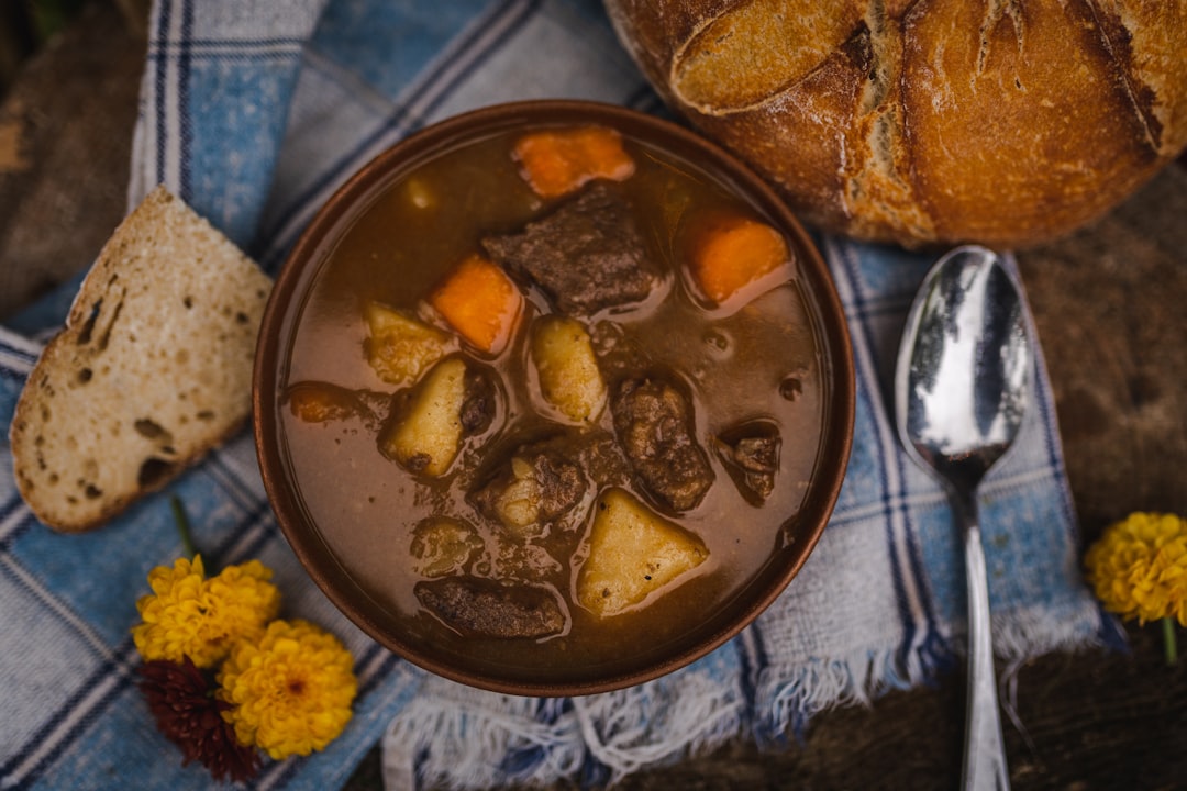 Slow cooker filled with hearty beef stew