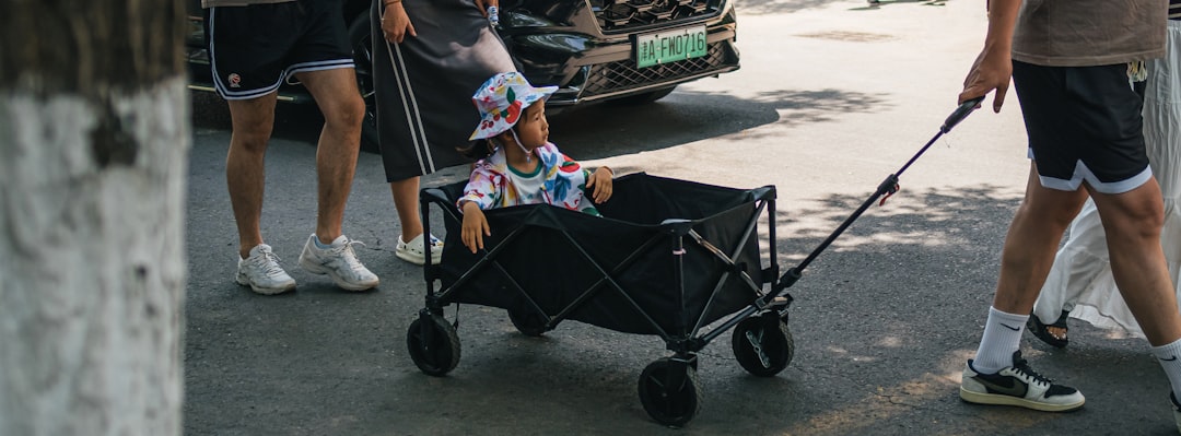 Collapsible wagon being used outdoors