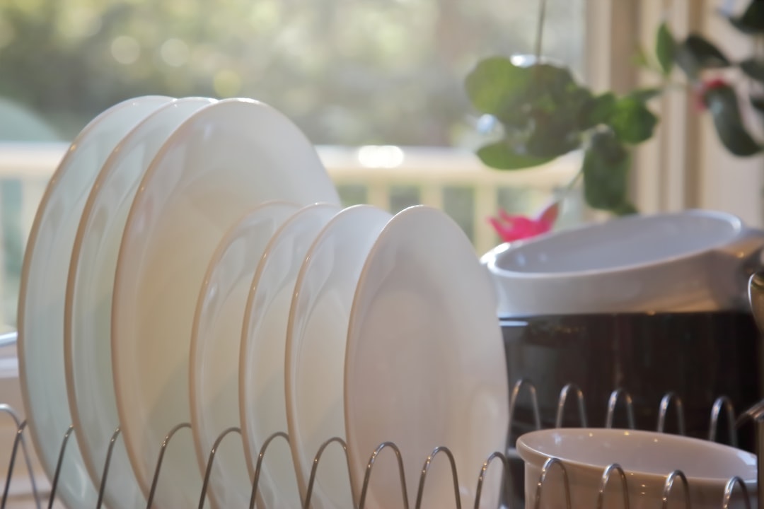Plates and bowls air drying in a dish rack