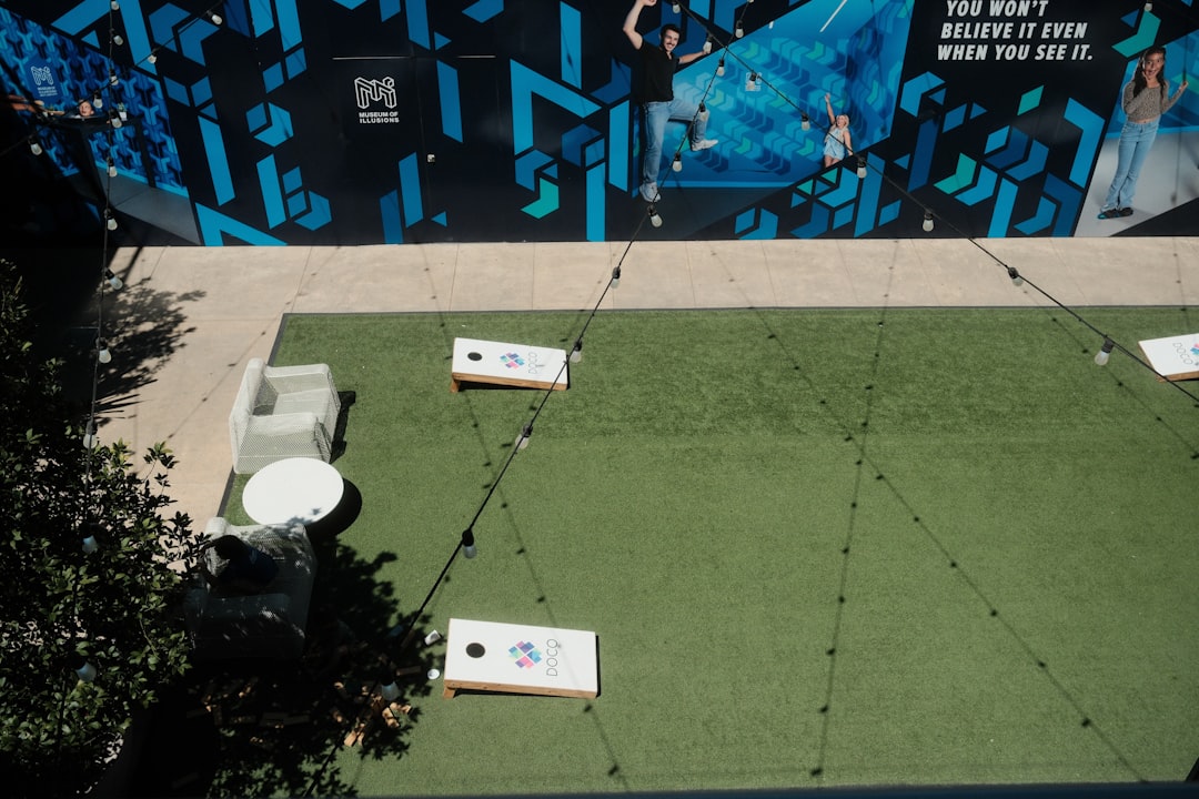 Cornhole boards set up outdoors