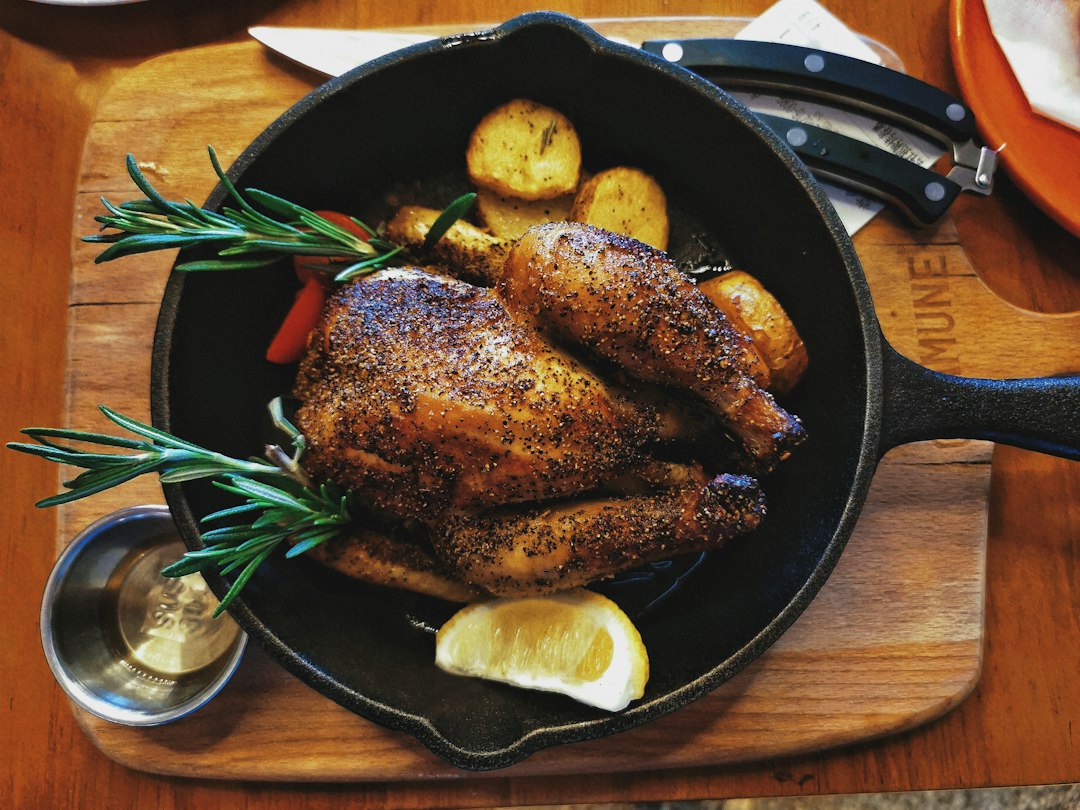 Whole roast chicken in a hot oven