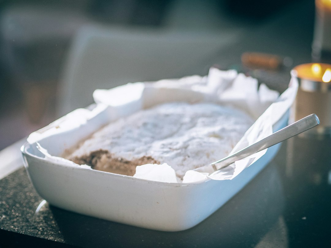 Empty white ceramic baking dish ready for the oven