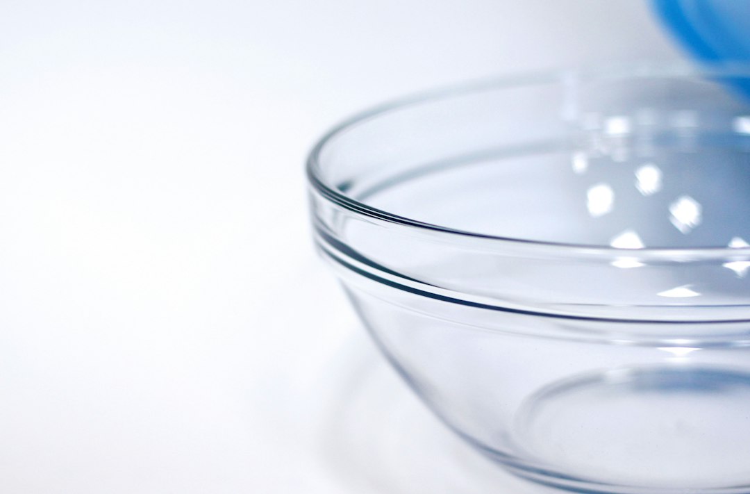 Clear glass mixing bowl on a kitchen counter