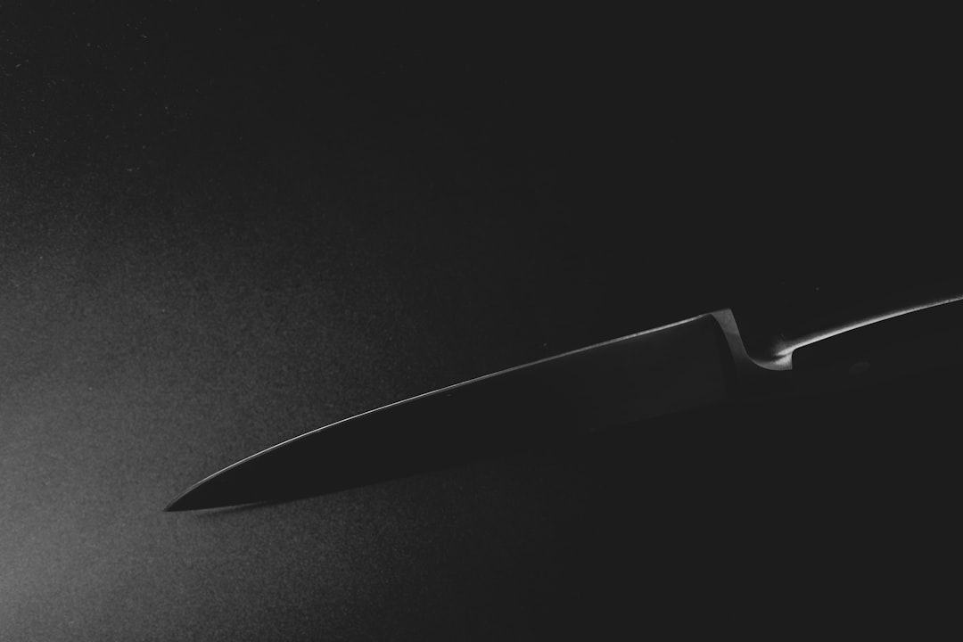 Close-up of a sharp chef's knife blade edge