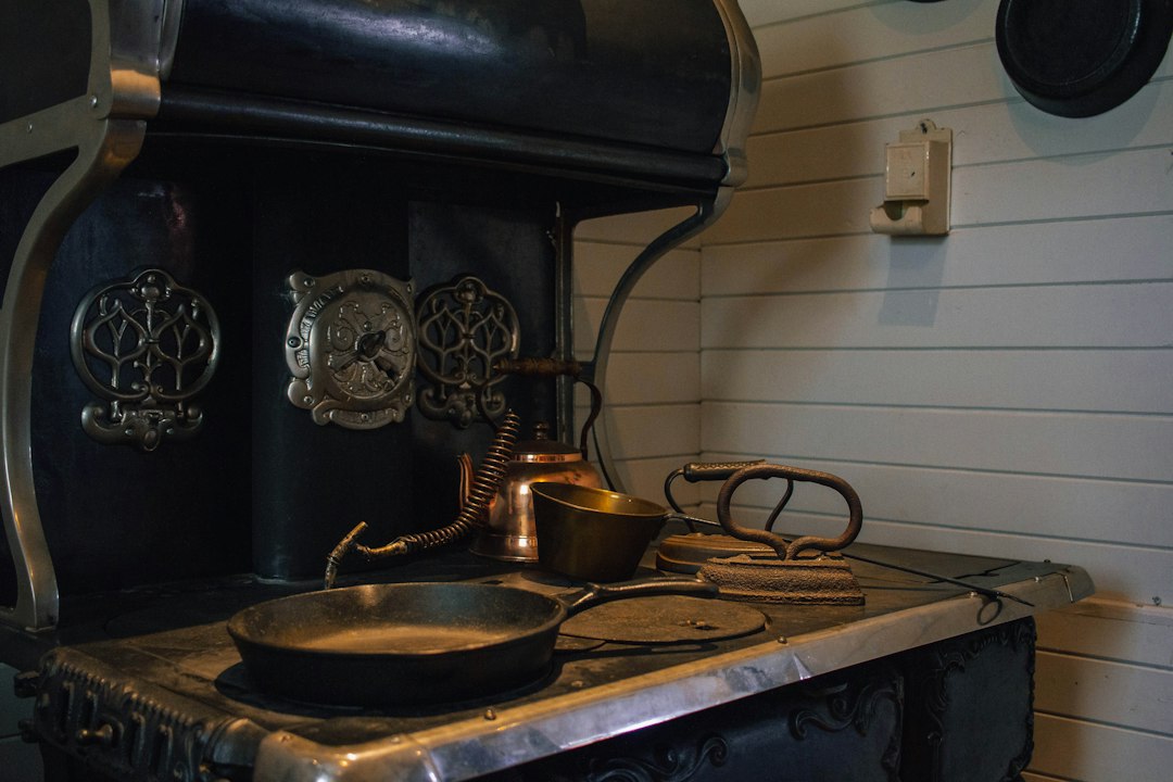 Well-loved cast iron skillet on a counter