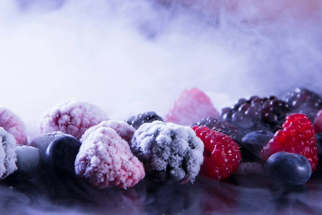 Berries covered in frost crystals showing what freezer burn looks like up close